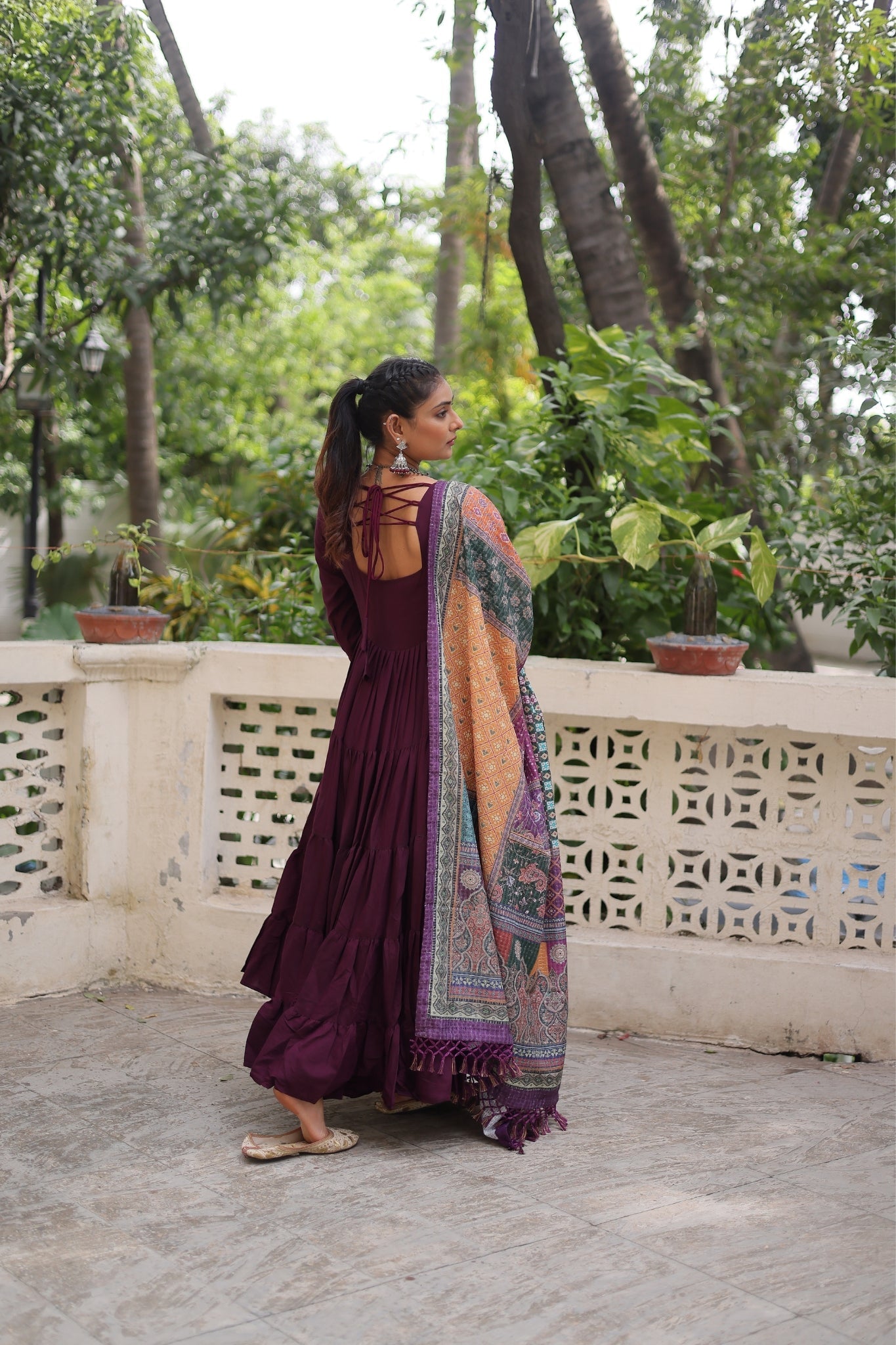 Beautiful Frill Stitching Designer Festival And Wedding Gown And Dupatta Set - ETHNICDEAL