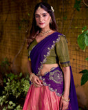 Designer Orange Kanchipuram Zari Weaving Silk Lehenga Choli for Women - ETHNICDEAL