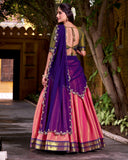 Designer Orange Kanchipuram Zari Weaving Silk Lehenga Choli for Women - ETHNICDEAL