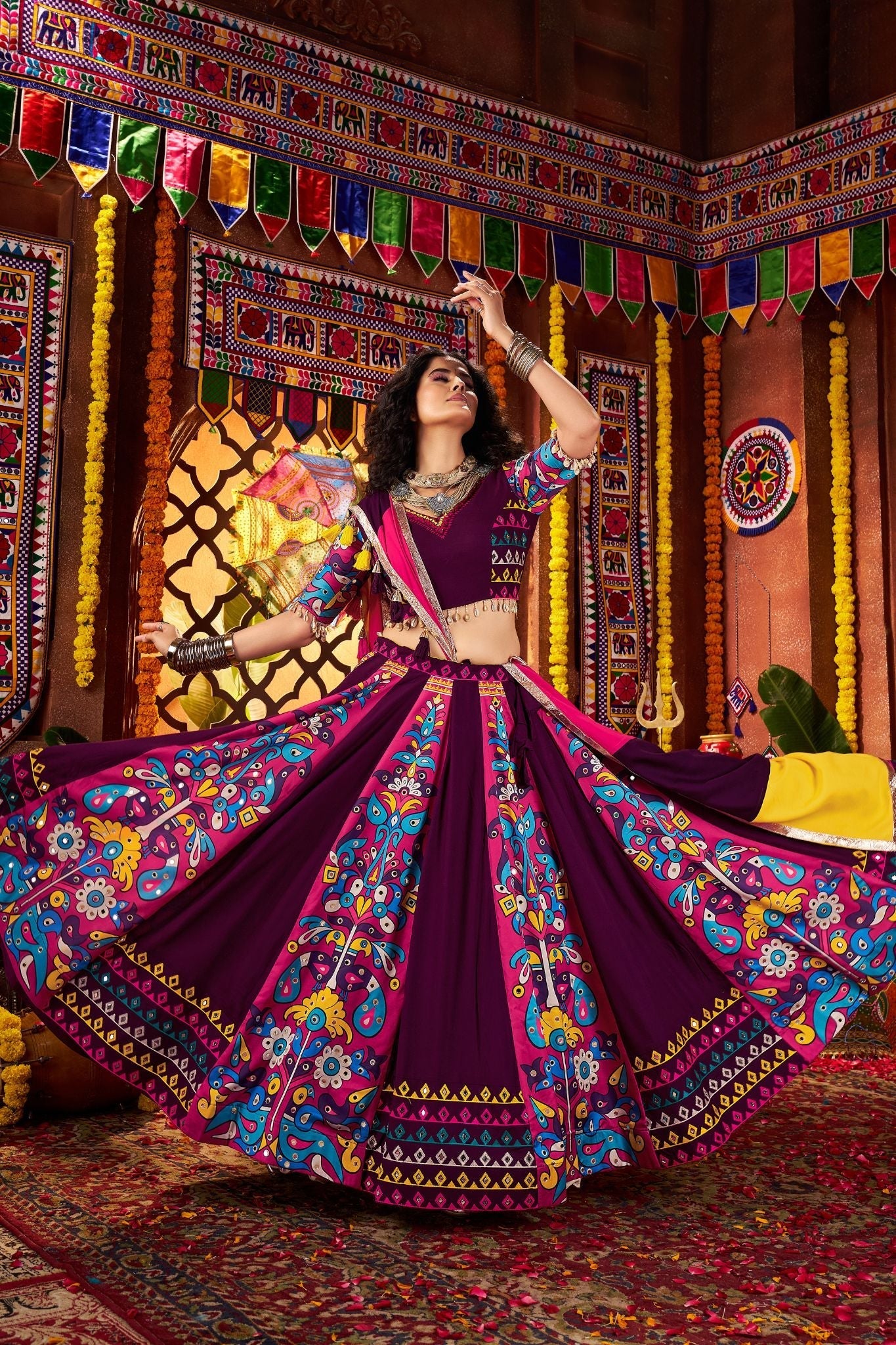 Designer Purple Navratri Special Lehenga Choli With Mirror And Hand Embroidery Work - ETHNICDEAL