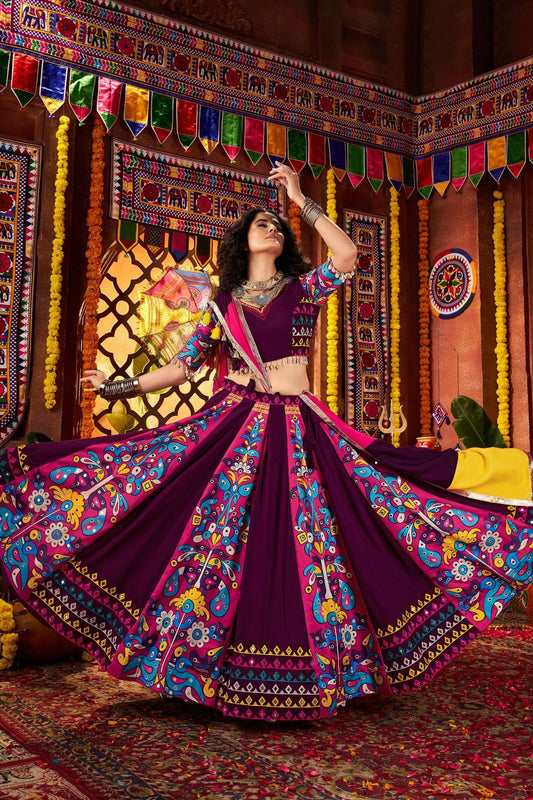 Designer Purple Navratri Special Lehenga Choli With Mirror And Hand Embroidery Work - ETHNICDEAL