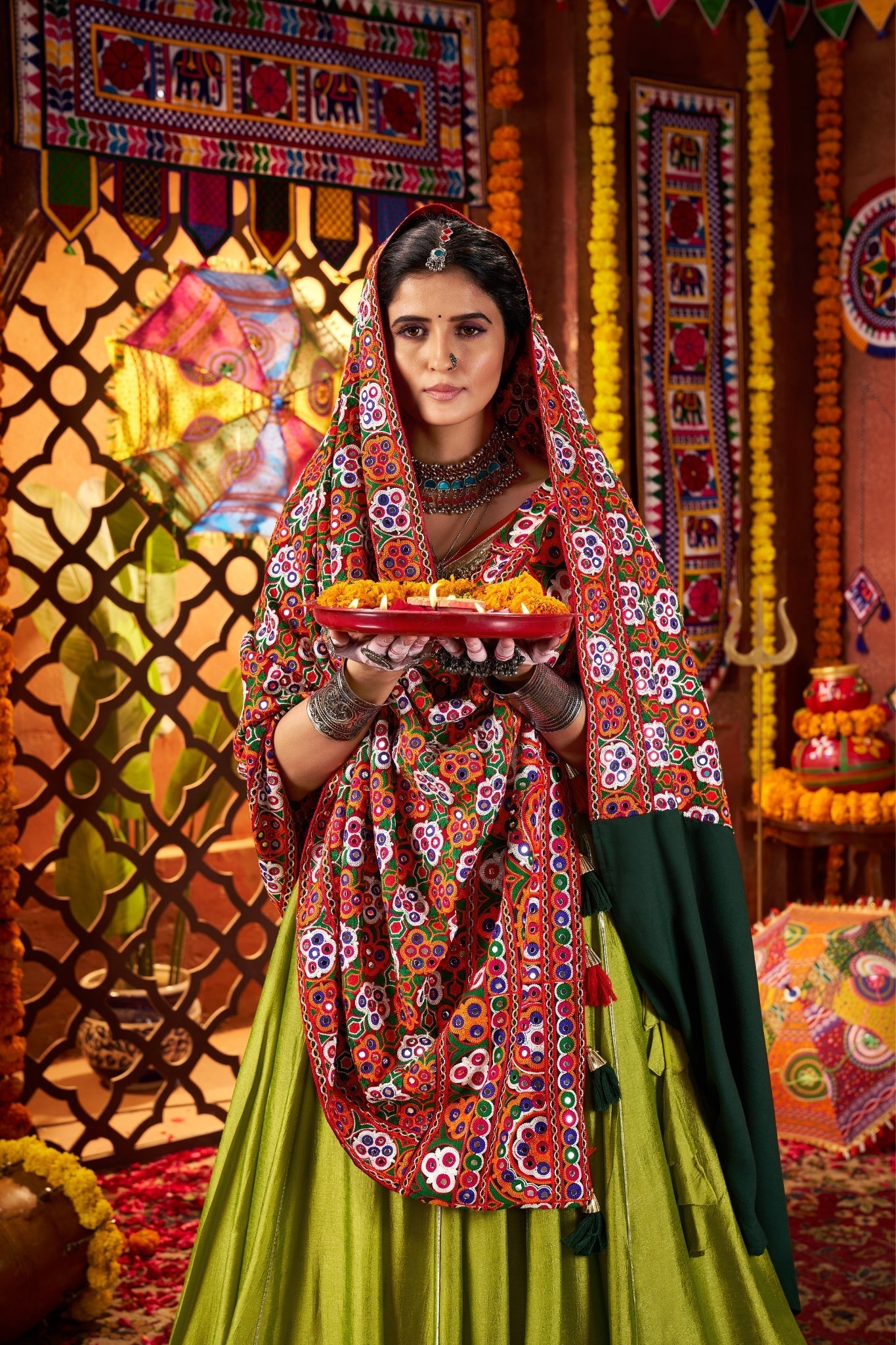 Fluorescent Green Stylish Designer Navratri Special Lehenga Choli - ETHNICDEAL