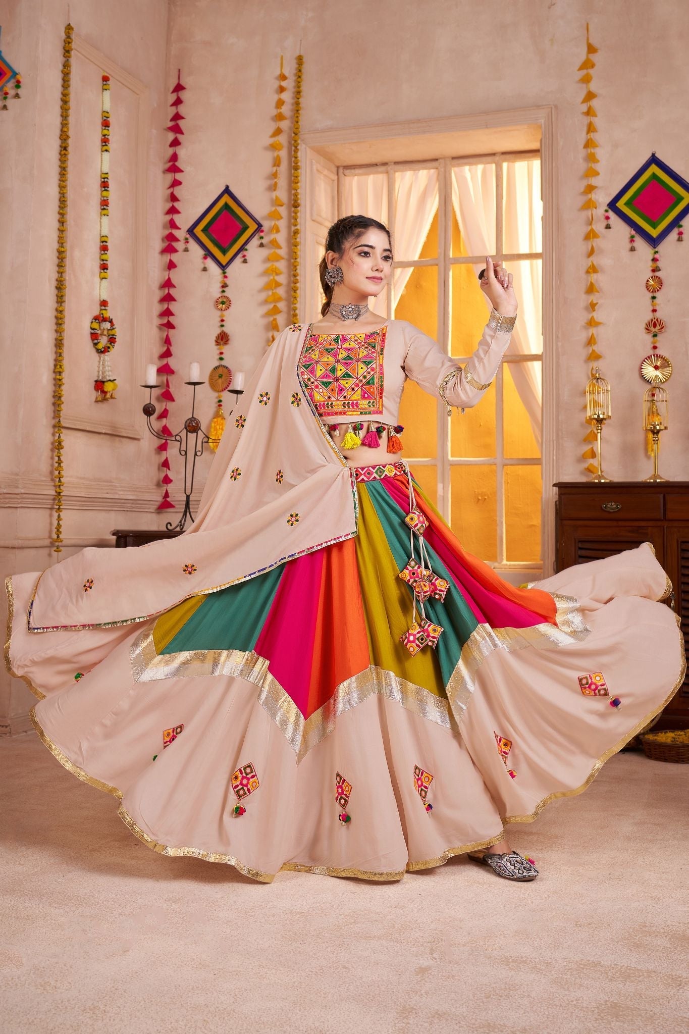 Classic Designer Viscose Cotton Traditional Navratri Lehenga Choli - ETHNICDEAL