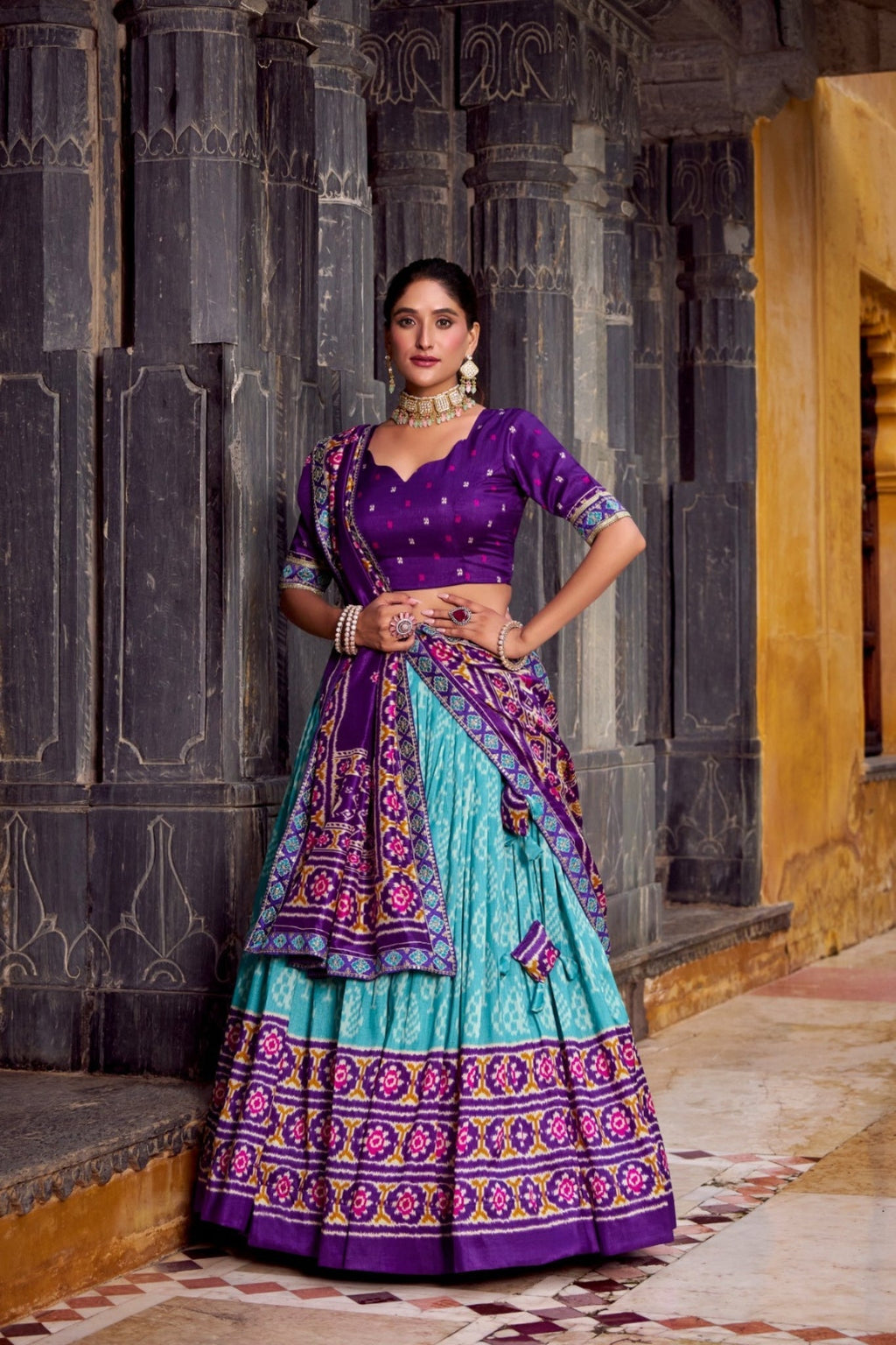 Traditional Ikkat Print Tussar Silk Designer Lehenga Choli - ETHNICDEAL