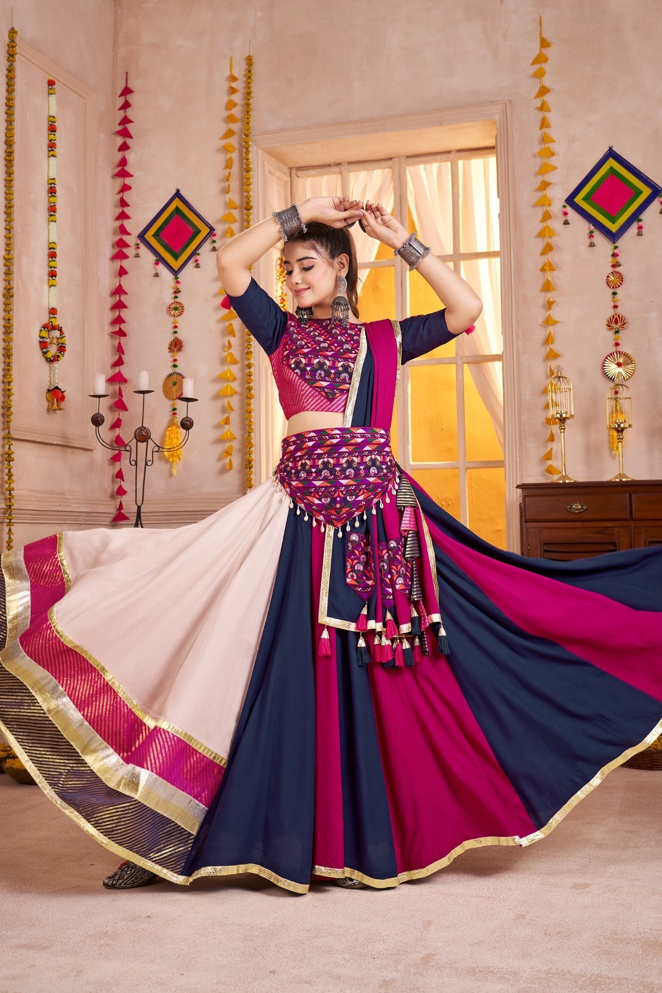 Designer Multi Colored Navratri Tradition Lehenga Choli Set - ETHNICDEAL