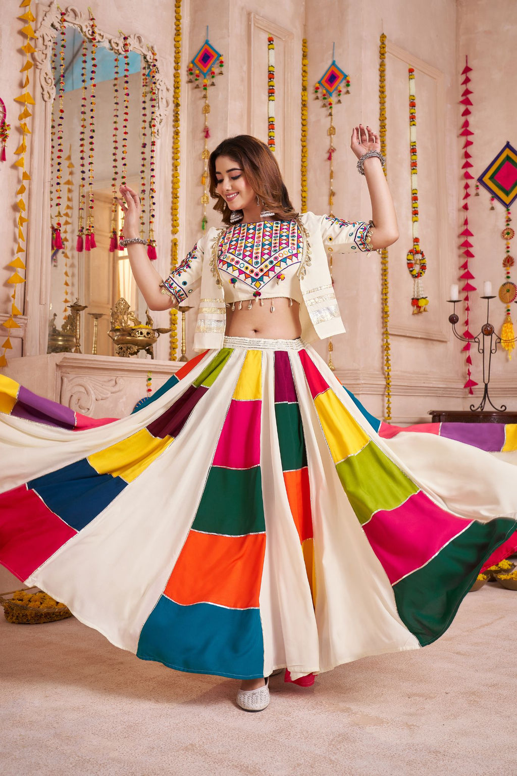 White Designer Classic Beautiful Navratri Lehenga Choli - ETHNICDEAL