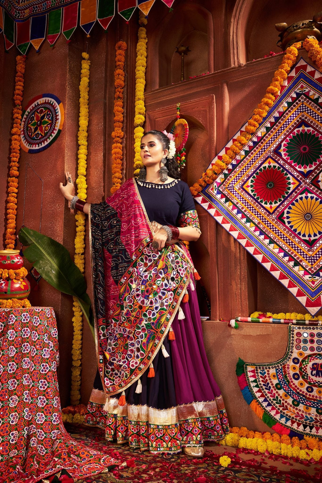 Beautifully Multi Color Designer Viscose Cotton Navratri Lehenga Choli - ETHNICDEAL