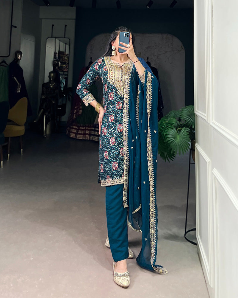 Rama Color Rayon Three Piece Kurti Suit - ETHNICDEAL