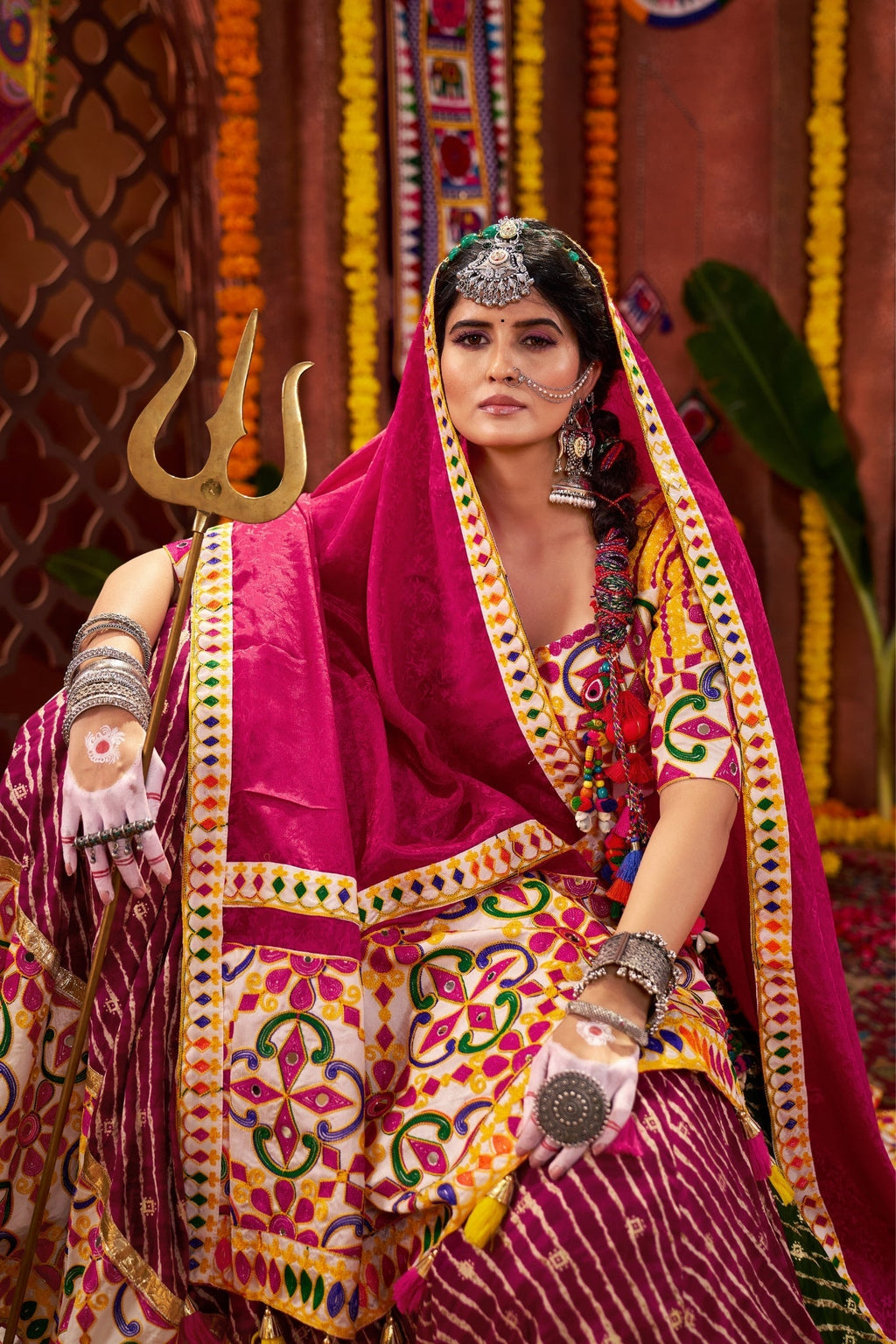 Navratri Designer Beautiful Tread Embroidered With Mirror Work Lehenga Choli - ETHNICDEAL