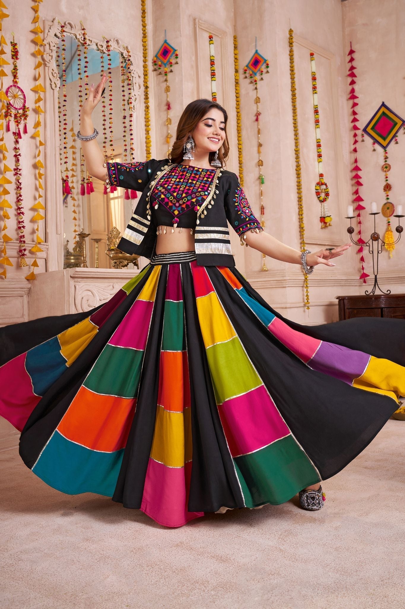 Graceful Black Stylish Designer Navaratri Lehenga Choli - ETHNICDEAL