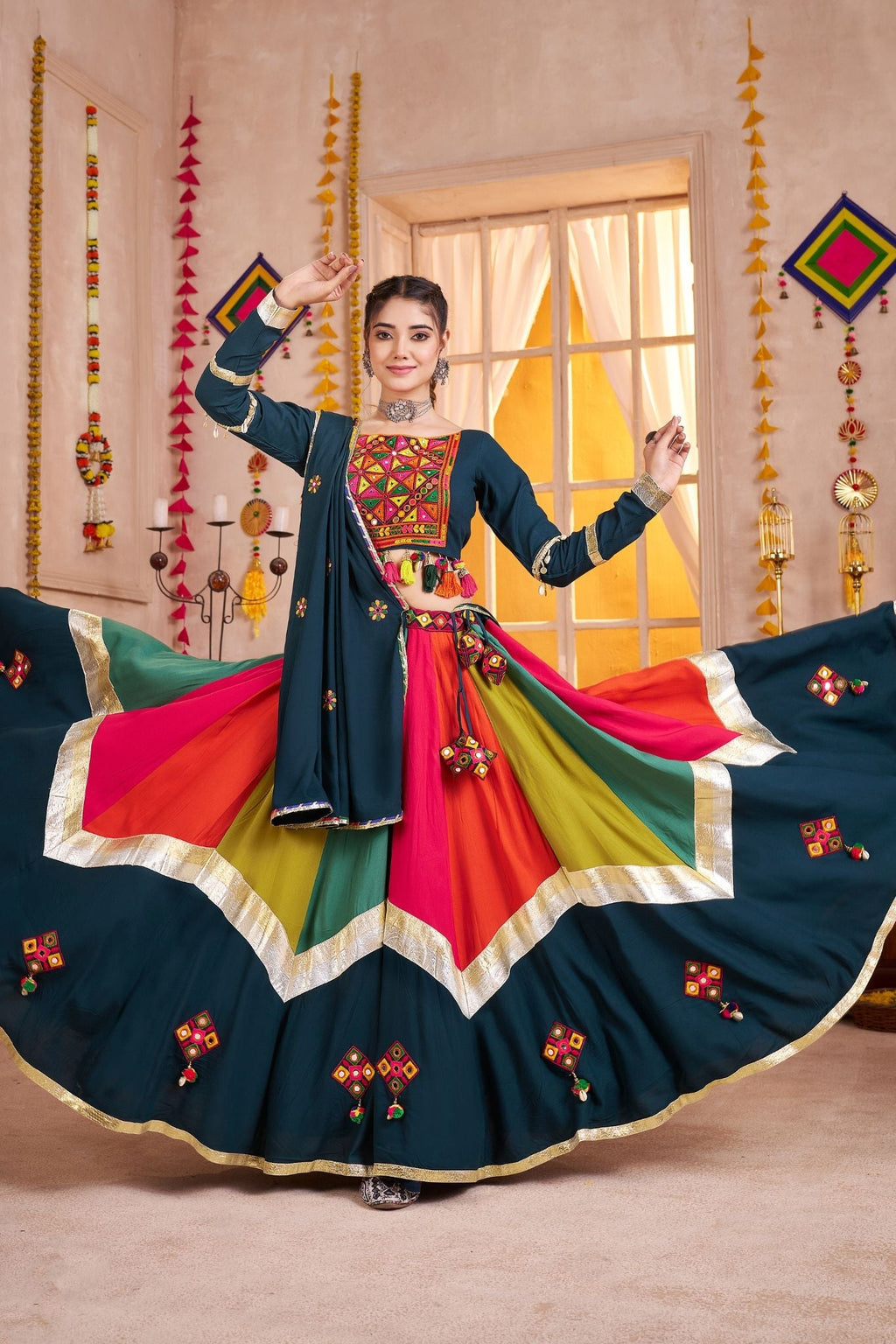 Classic Designer Viscose Cotton Traditional Navratri Lehenga Choli - ETHNICDEAL