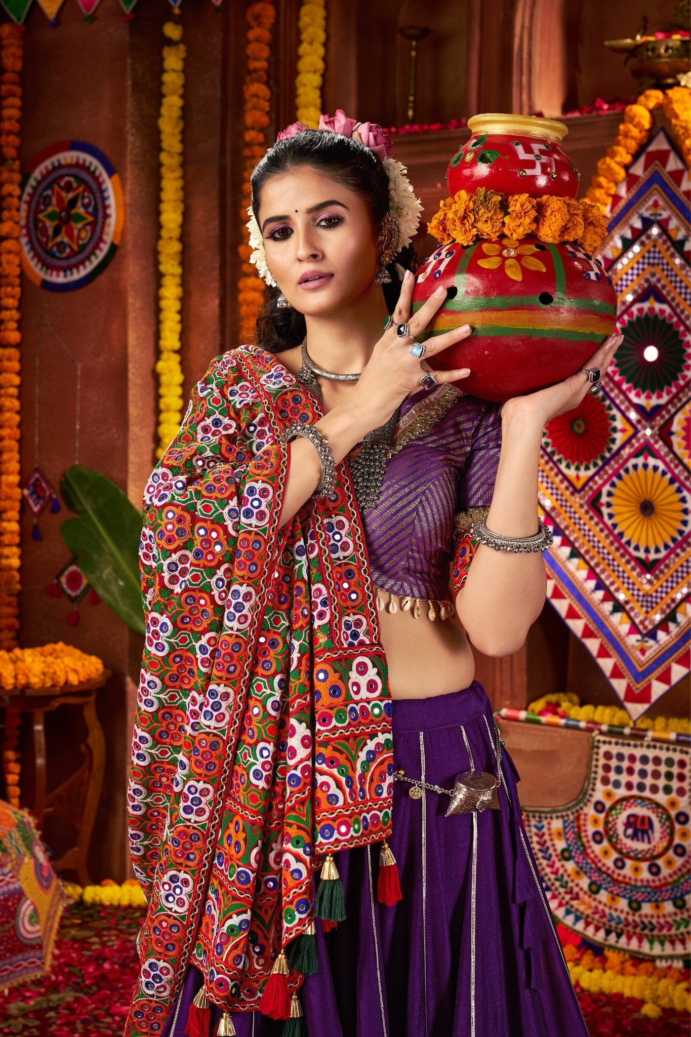 Purple Silk Tread Embroidered Designer Navratri Chaniya Choli Set - ETHNICDEAL