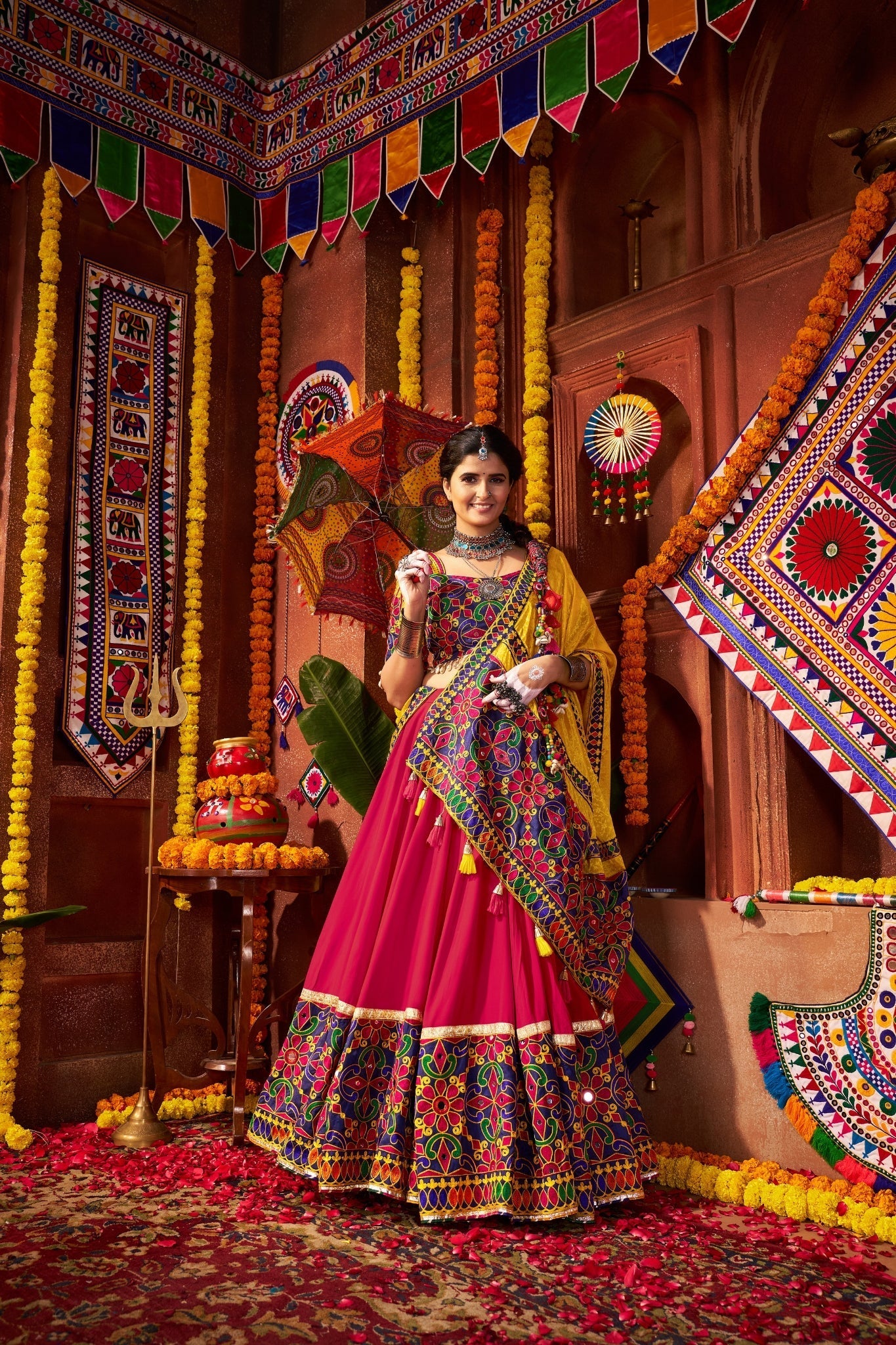 Multi Color Elegant Designer Navratri Stylish Viscose Cotton Lehenga Choli - ETHNICDEAL
