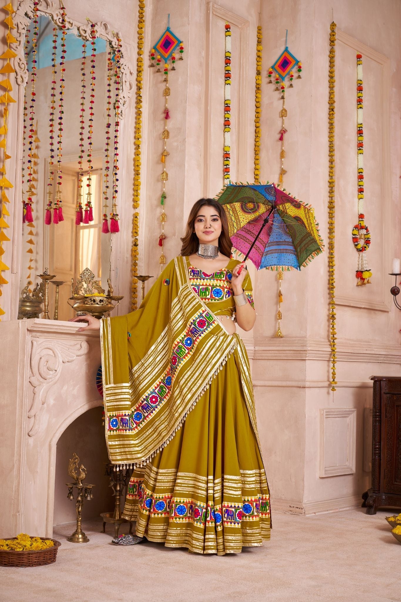 Designer Navratri Lehenga Choli With Mirror And Thread Work Dupatta - ETHNICDEAL