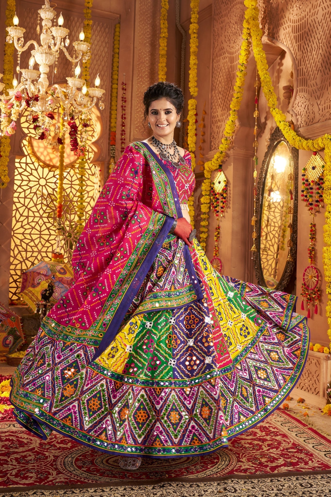 Multi Color Beautiful Organic Cotton Navratri Special Designer Lehenga Choli Set - ETHNICDEAL