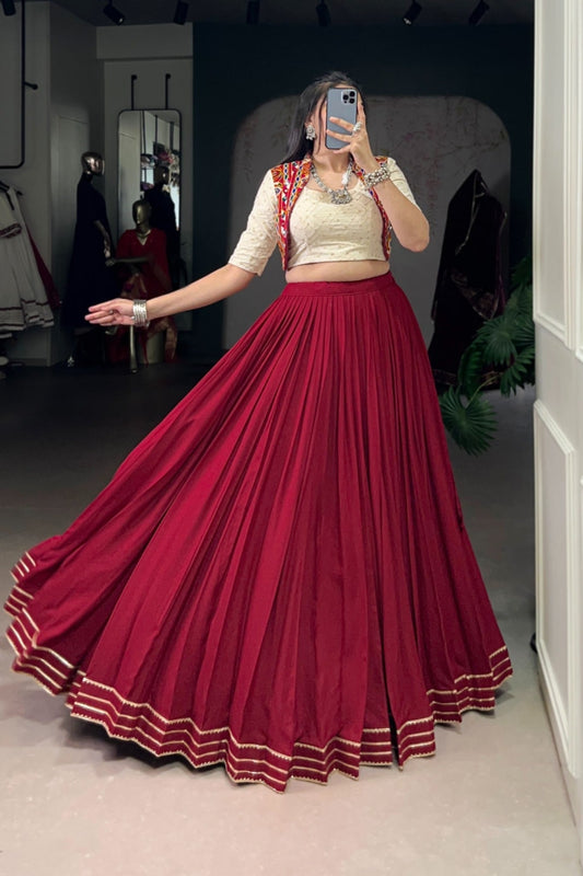 Pure Rayon Original Mirror Gamthi Work Stylish Lehenga Choli - ETHNICDEAL
