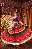 Multi Color Muslin Designer Stunning Print With Mirror Work Navratri Lehenga Choli - ETHNICDEAL