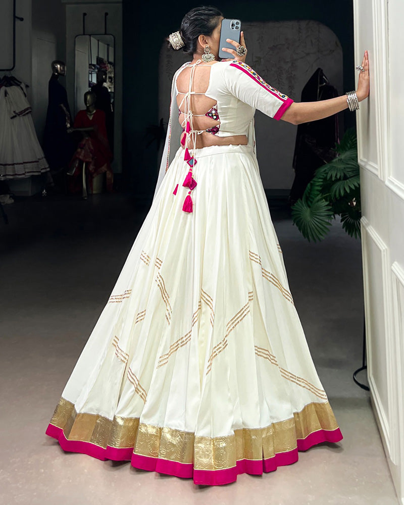 White Rayon Navratri Lehenga Choli – Traditional Festival Wear for Women - ETHNICDEAL