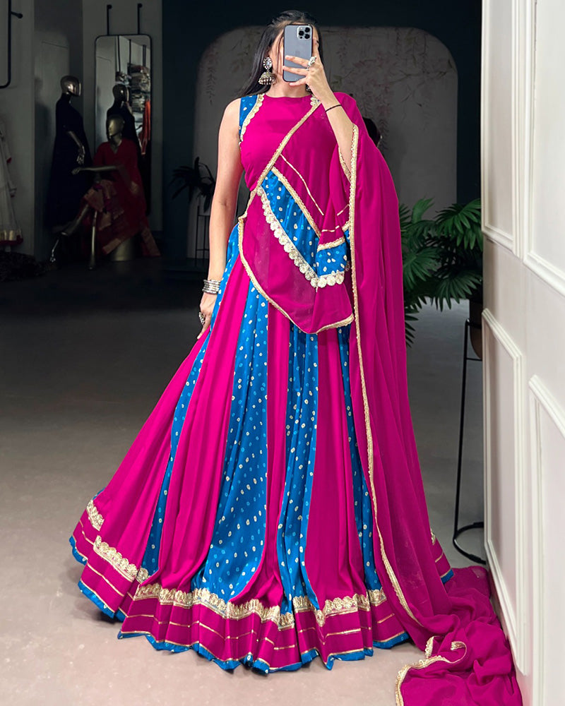 Elegant Dual-Tone Magenta And Blue Navtratri Lehenga Choli - ETHNICDEAL