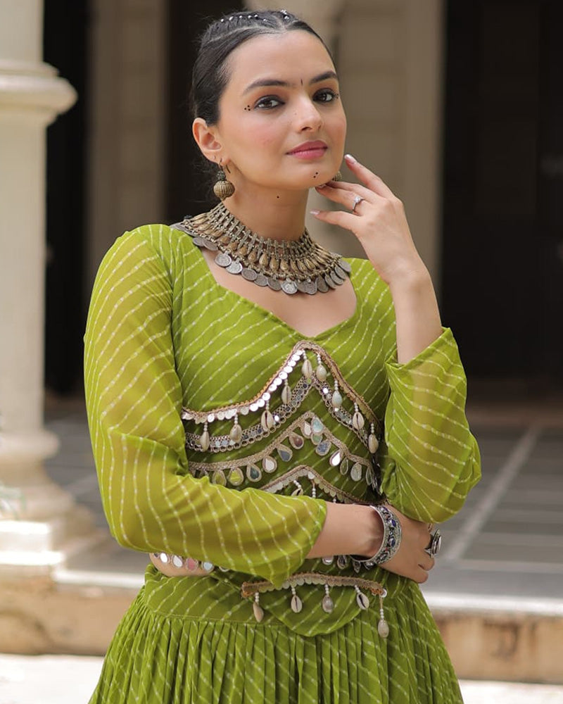 Parrot Green Color Soft Georgette Navratri Lehenga Choli - ETHNICDEAL