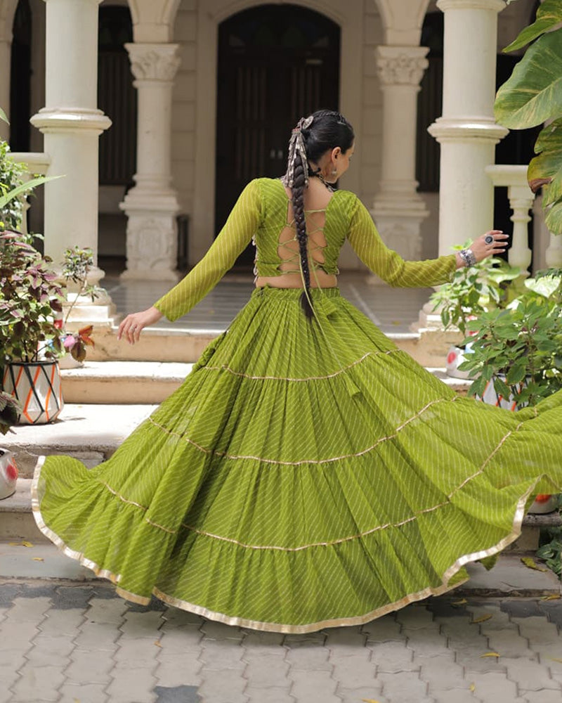 Parrot Green Color Soft Georgette Navratri Lehenga Choli - ETHNICDEAL
