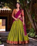 Designer Parrot Green Kanchipuram Zari Weaving Lehenga Choli for Women - ETHNICDEAL