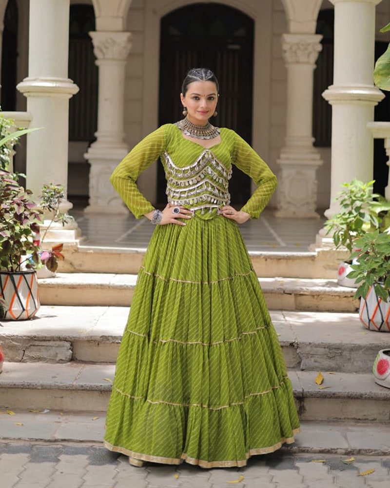 Parrot Green Color Soft Georgette Navratri Lehenga Choli - ETHNICDEAL