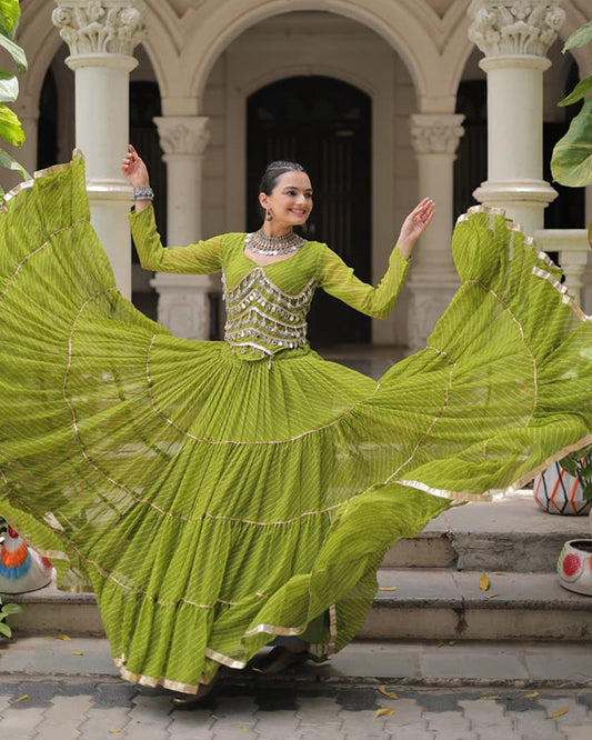 Parrot Green Color Soft Georgette Navratri Lehenga Choli - ETHNICDEAL