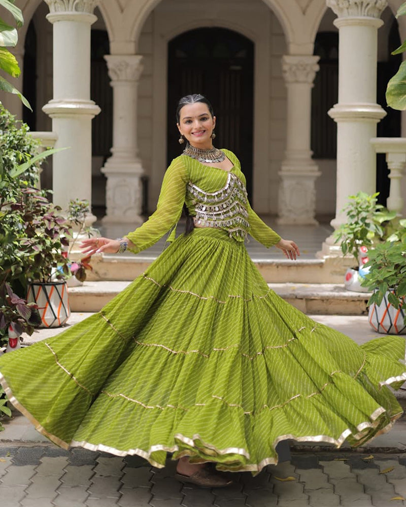 Parrot Green Color Soft Georgette Navratri Lehenga Choli - ETHNICDEAL