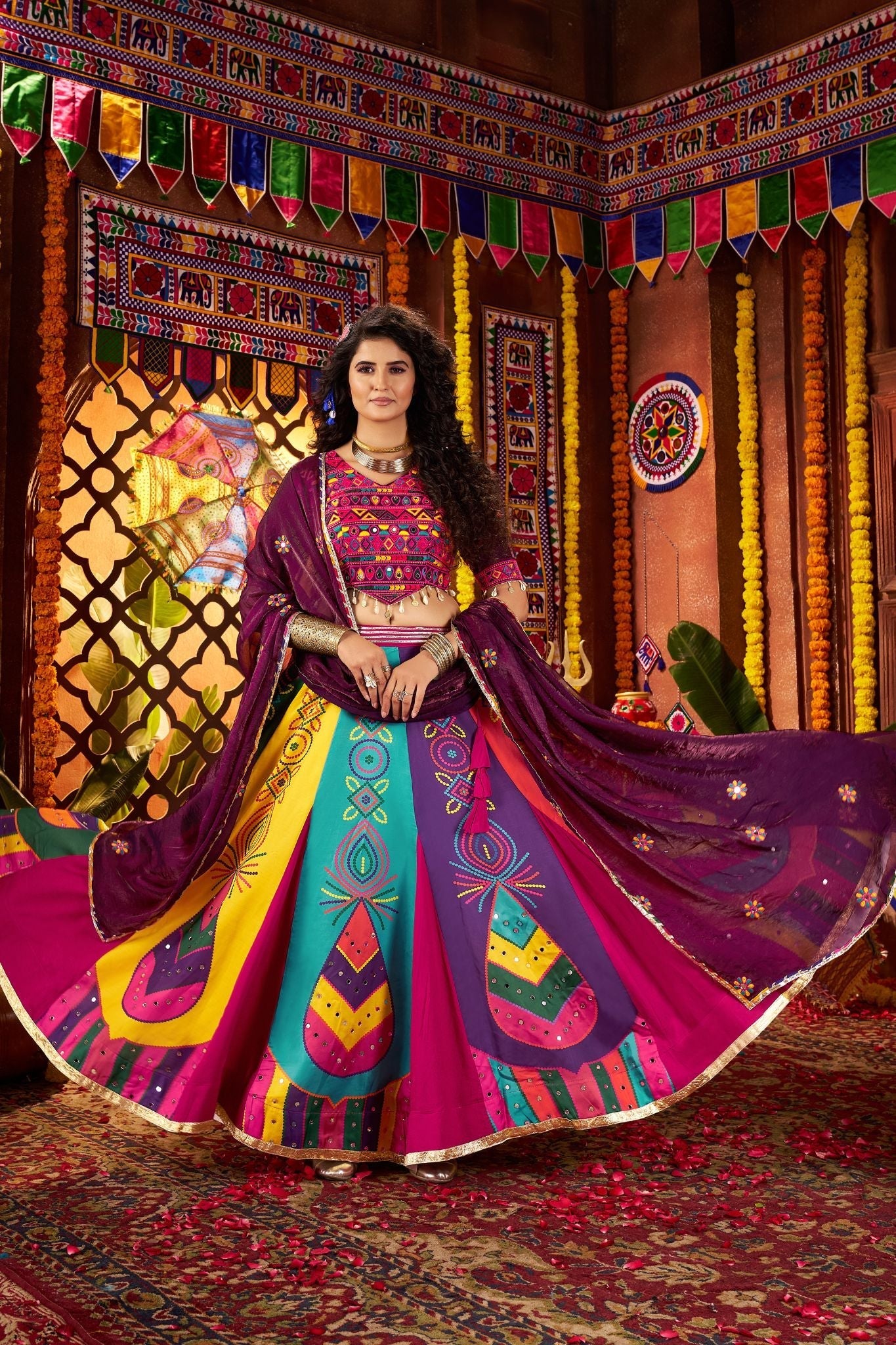 Designer Multi Color Lehenga Choli For Navratri - ETHNICDEAL