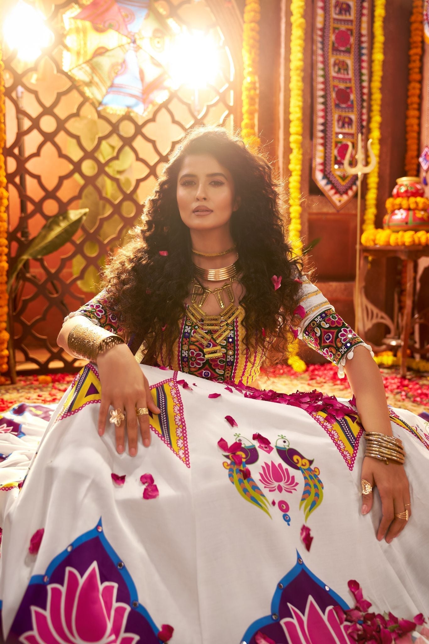 Designer White Navratri Lehenga Choli With Mirror And Hand Embroidery Work - ETHNICDEAL