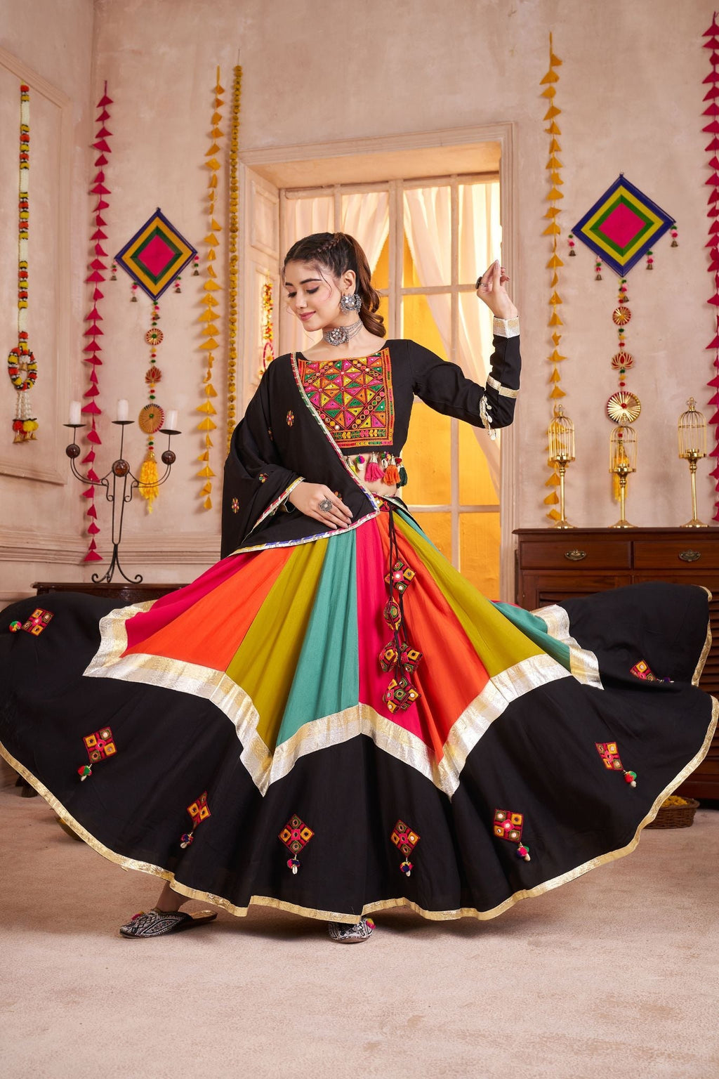 Classic Designer Viscose Cotton Traditional Navratri Lehenga Choli - ETHNICDEAL