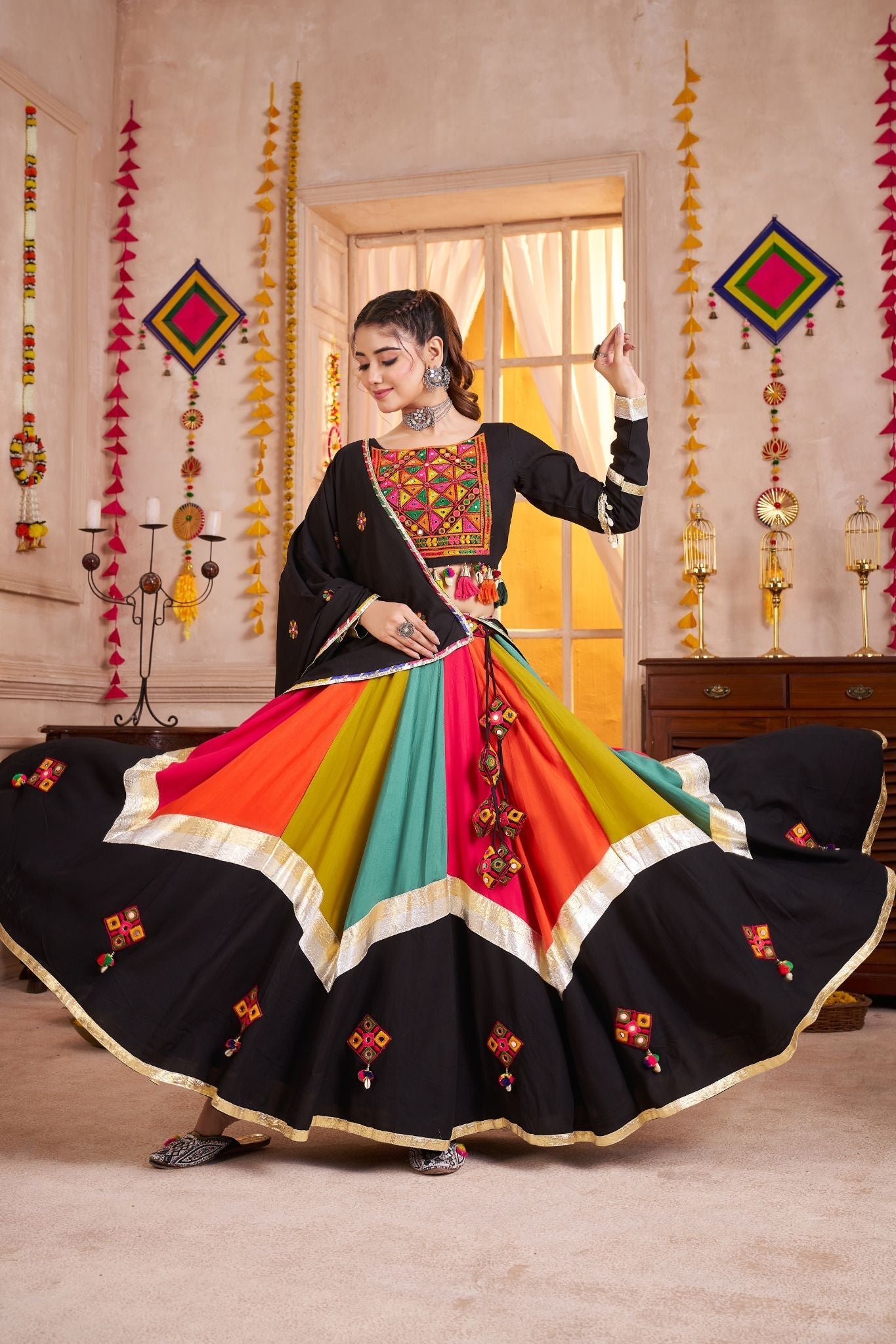 Classic Designer Viscose Cotton Traditional Navratri Lehenga Choli - ETHNICDEAL