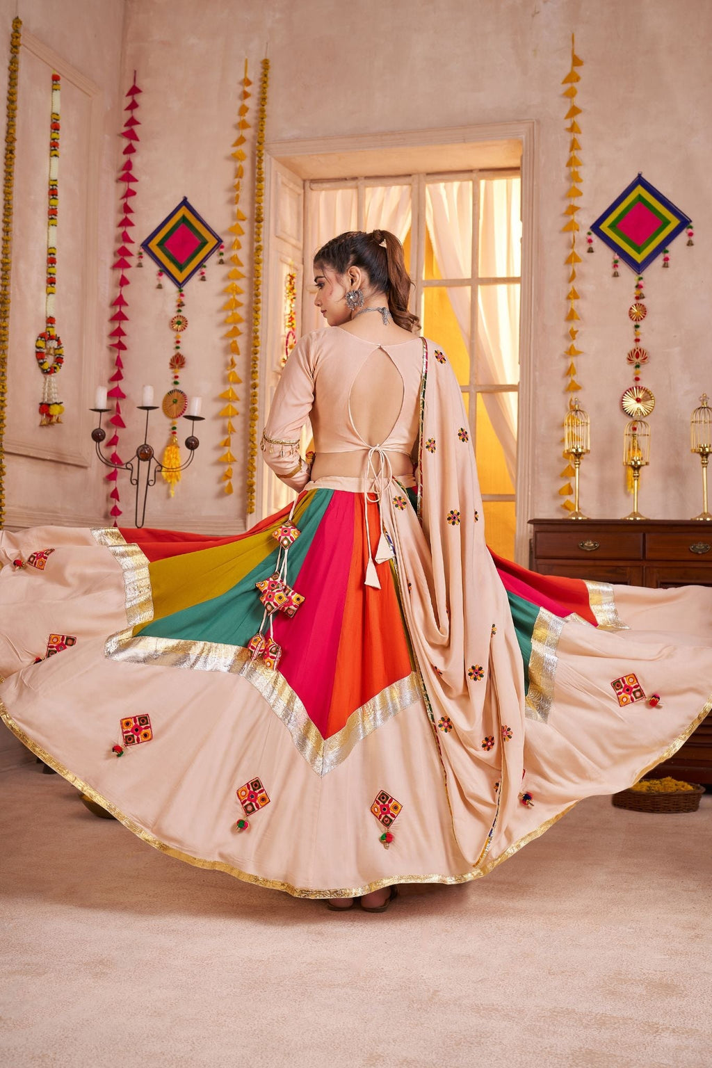 Classic Designer Viscose Cotton Traditional Navratri Lehenga Choli - ETHNICDEAL