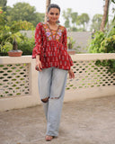 Designer Maroon Cotton Printed Kediya for Navratri Festival - ETHNICDEAL