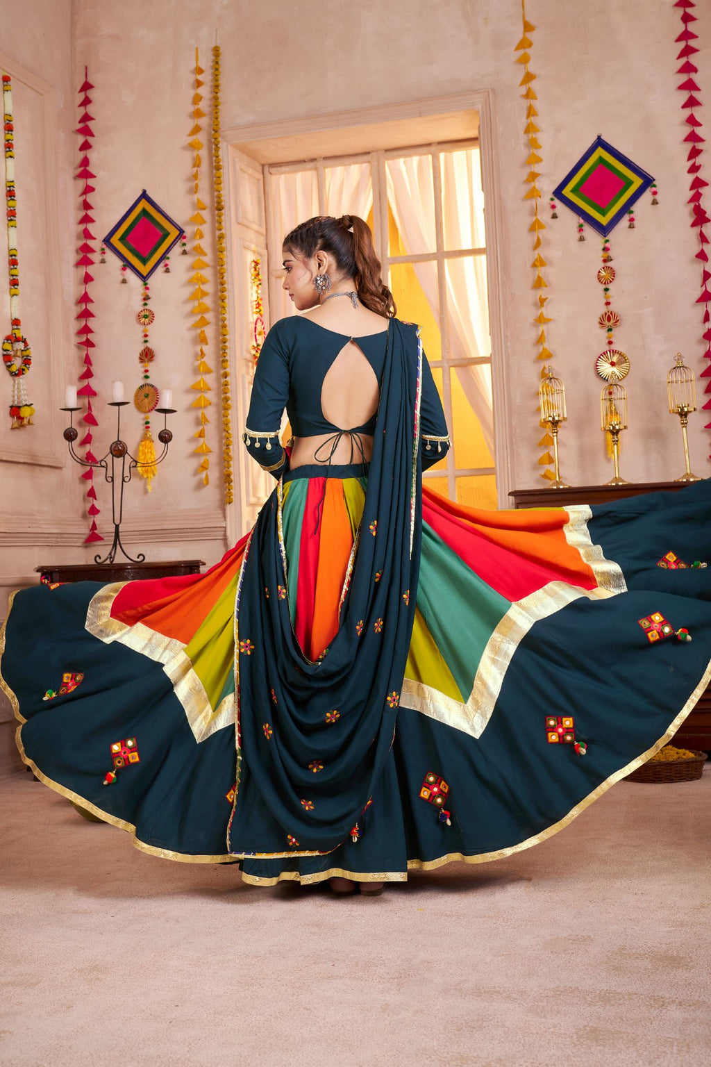 Classic Designer Viscose Cotton Traditional Navratri Lehenga Choli - ETHNICDEAL