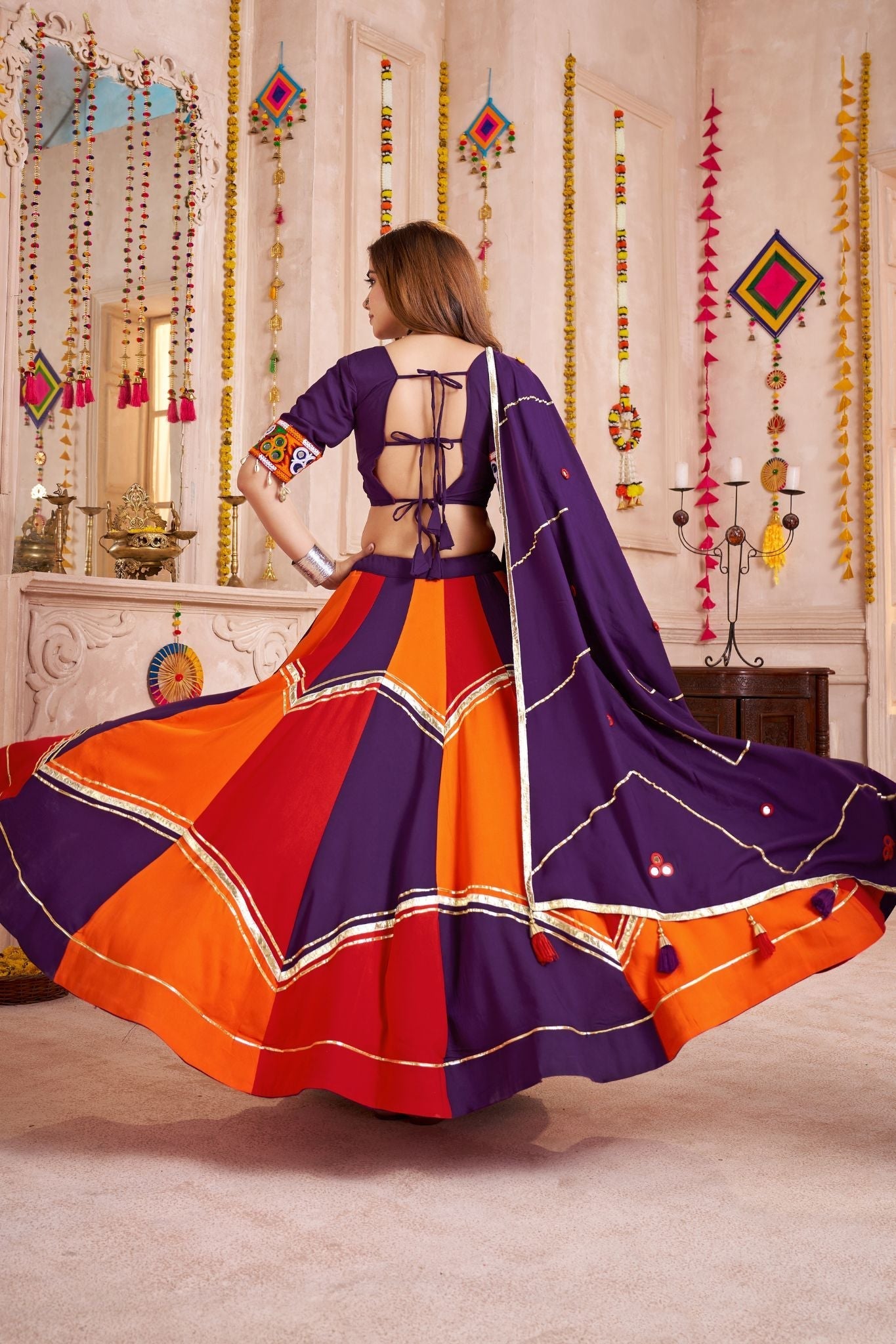 Designer Navratri Lehenga Choli With Handmade Ribbon And Mirror Work Dupatta - ETHNICDEAL