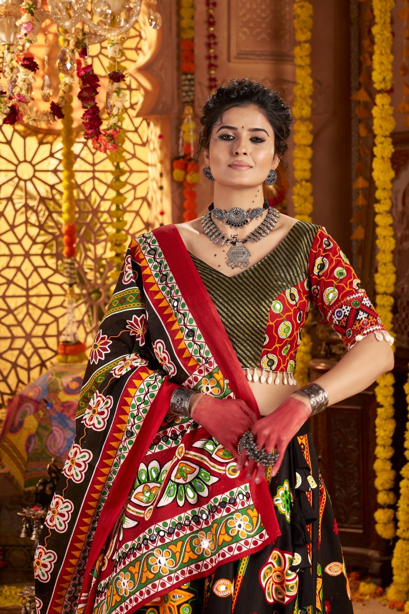 Black Designer Organic Cotton Stylish Navratri Lehenga Choli Set - ETHNICDEAL