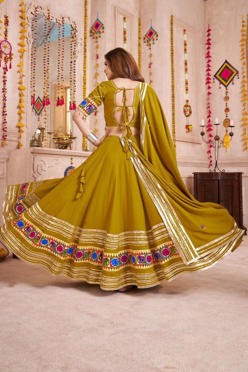 Designer Navratri Lehenga Choli With Mirror And Thread Work Dupatta - ETHNICDEAL
