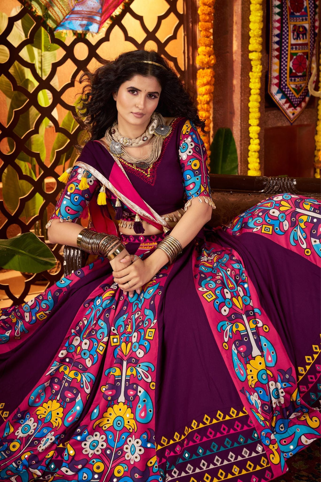 Designer Purple Navratri Special Lehenga Choli With Mirror And Hand Embroidery Work - ETHNICDEAL