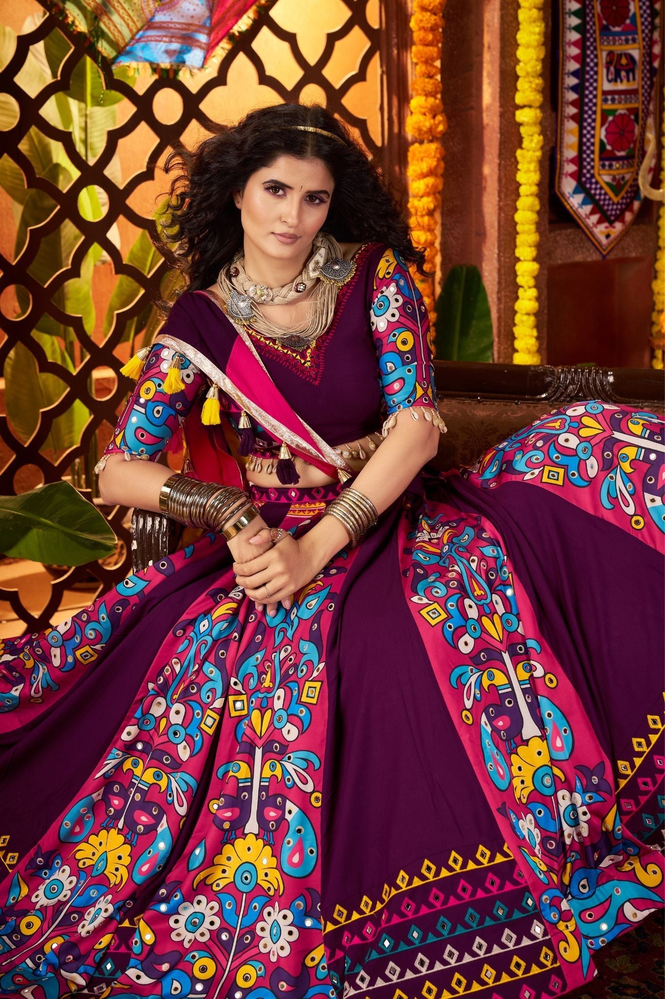 Designer Purple Navratri Special Lehenga Choli With Mirror And Hand Embroidery Work - ETHNICDEAL