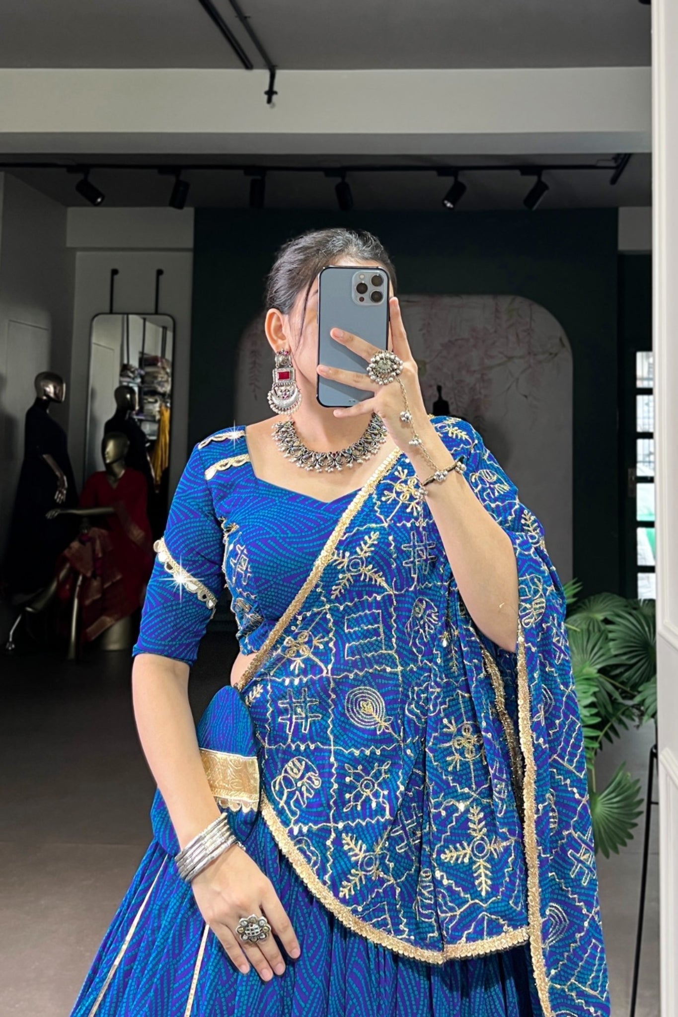 Vibrant Bandhej Print Designer Georgette With Mirror Work Lehenga Choli Set For Wedding And Navratri - ETHNICDEAL