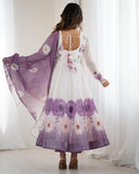 Violet Color Floral Pure Soft Tebby Organza Three Piece Anarkali Suit - ETHNICDEAL