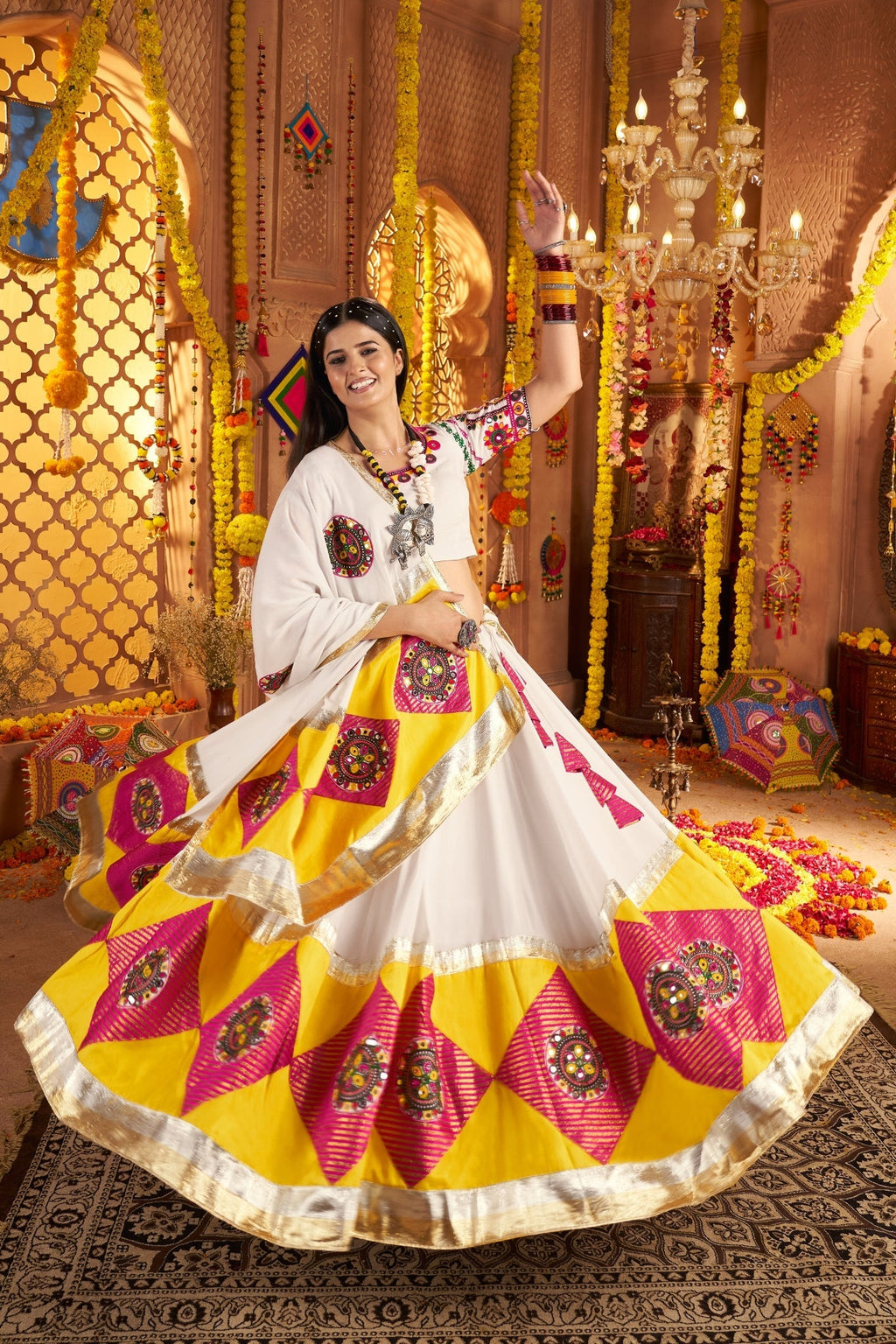 White Vibrant Spirit Navratri Designer Beautiful Lehenga Choli Set - ETHNICDEAL