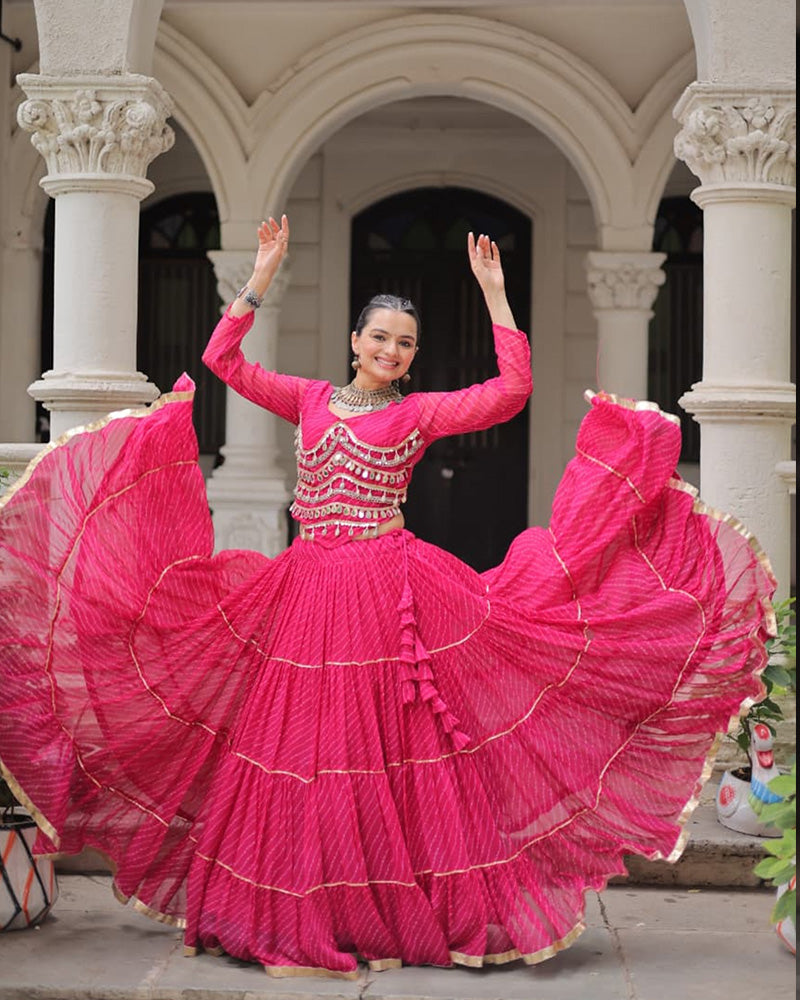 Rani Pink Color Soft Georgette Navratri Lehenga Choli - ETHNICDEAL