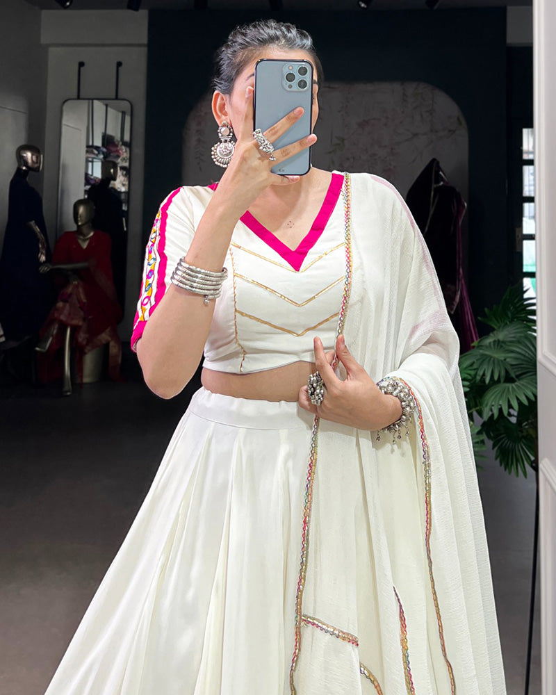 White Rayon Navratri Lehenga Choli – Traditional Festival Wear for Women - ETHNICDEAL