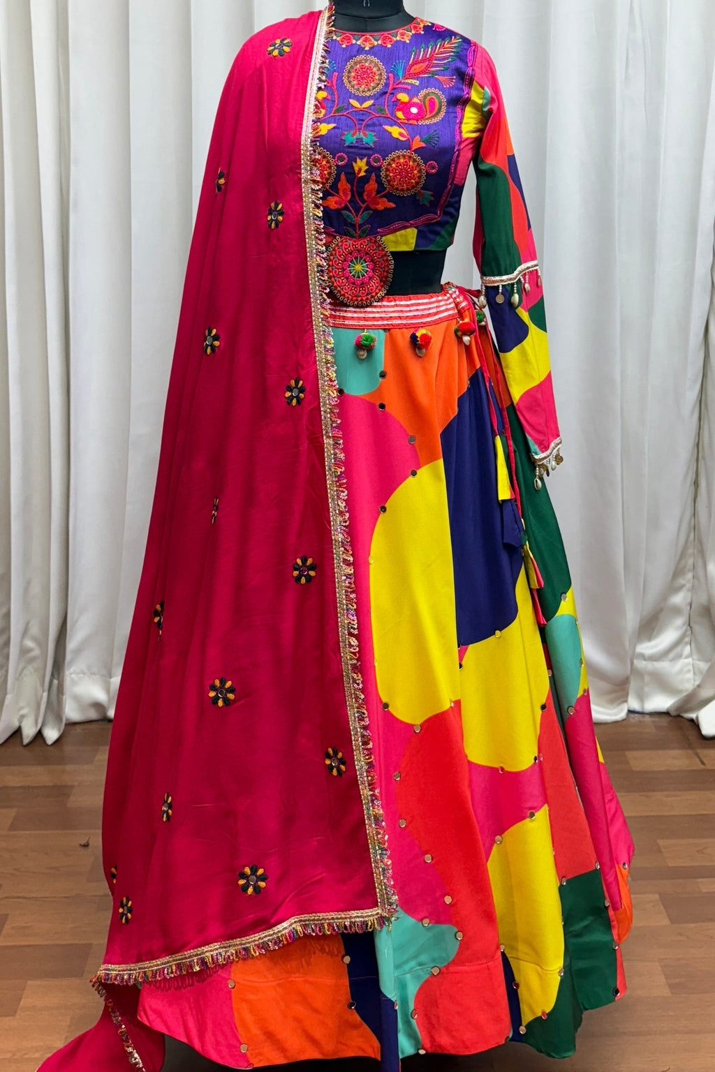 Beautiful Multi Color Designer Maslin Traditional Navratri Special Lehenga Choli - ETHNICDEAL