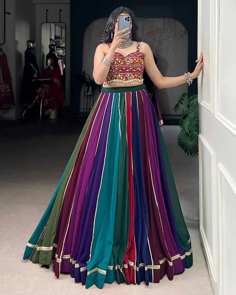 Multi Color Georgette Navratri Lehenga With Gamthi Choli - ETHNICDEAL