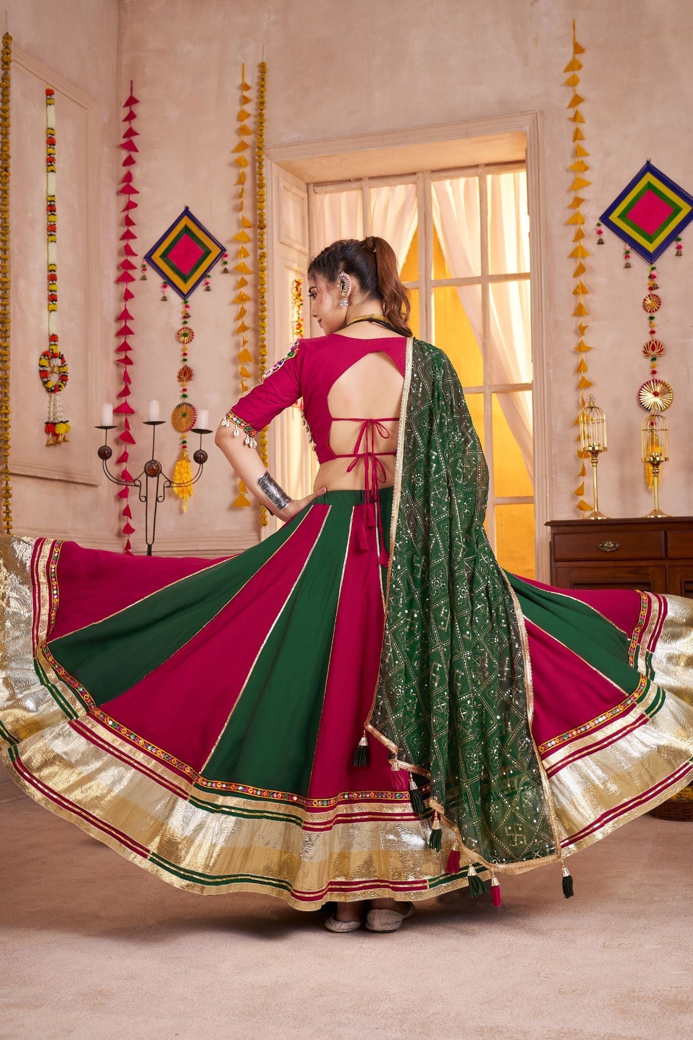 Multi Color Viscose Cotton Traditional Designer Navratri Lehenga Choli - ETHNICDEAL