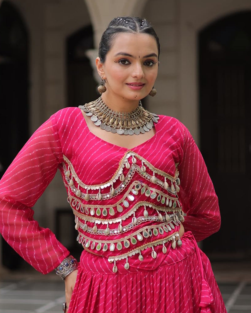 Rani Pink Color Soft Georgette Navratri Lehenga Choli - ETHNICDEAL